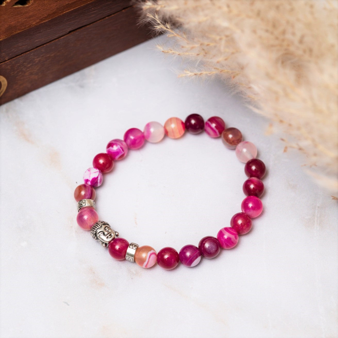 Buddha-Armband – Rosenroter Achat – Stabilität