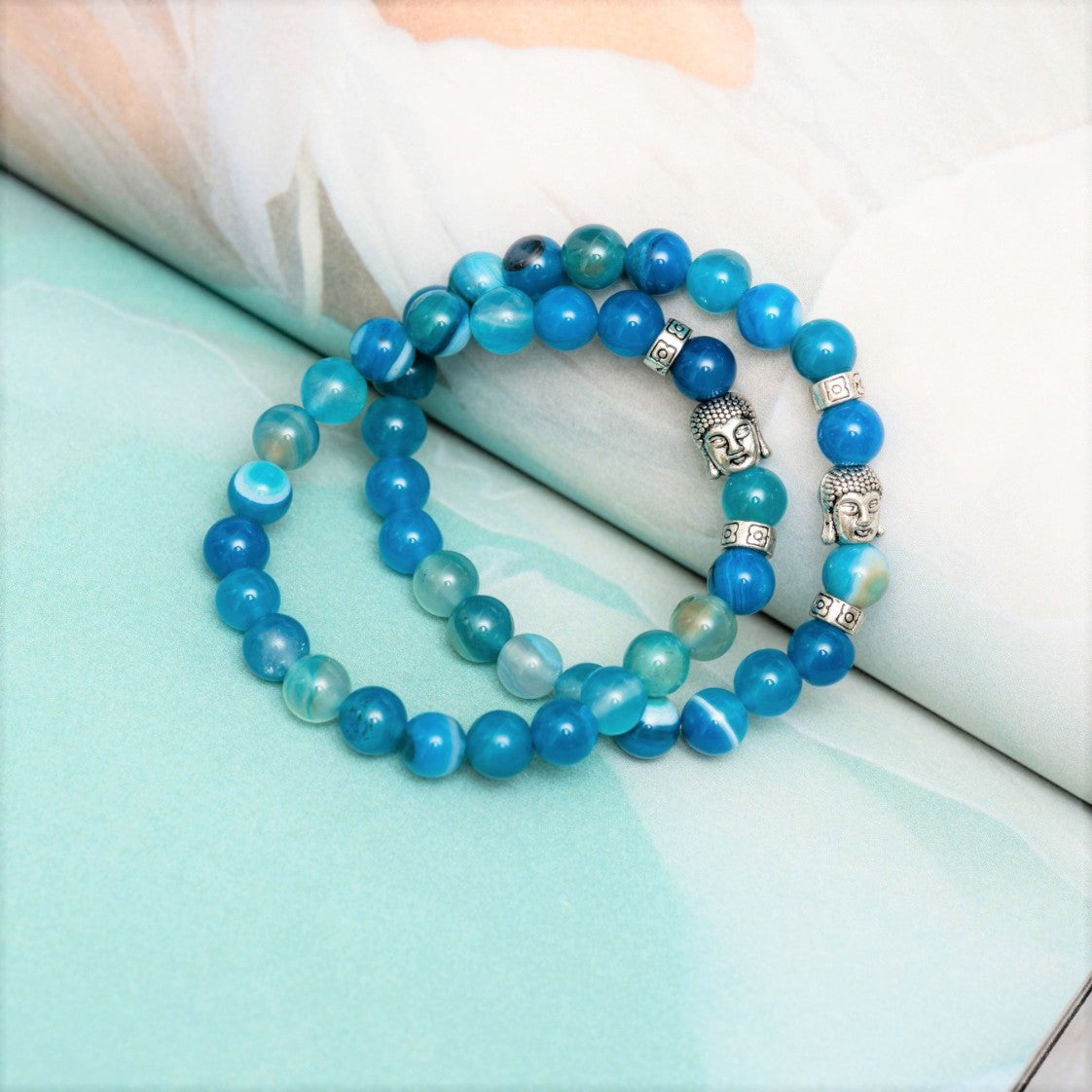 Buddha-Armband – Himmelblau – Achat – Ruhe