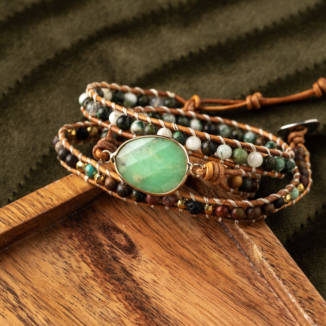Chrysopras Wickelarmband - Australischer Jade - Verstellbar