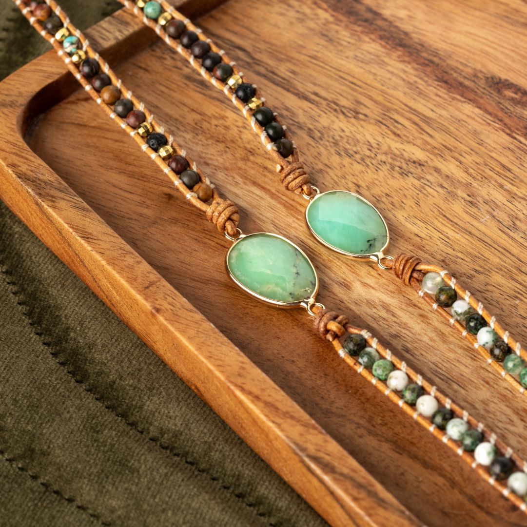 Chrysopras Wickelarmband - Australischer Jade - Verstellbar