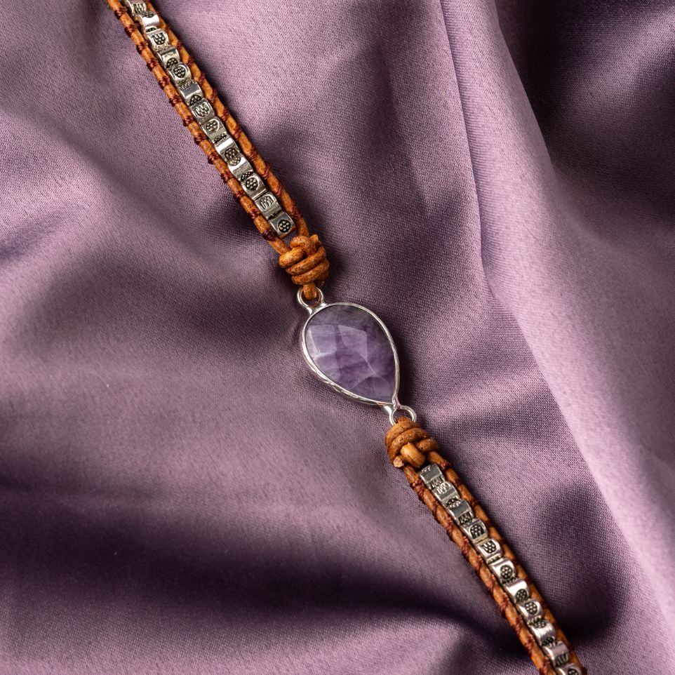 Wickelarmband Amethyst - Violett - Lebensbaum - Leder