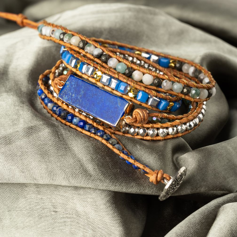 Lapis Lazuli Wickelarmband - Block - Verstellbar