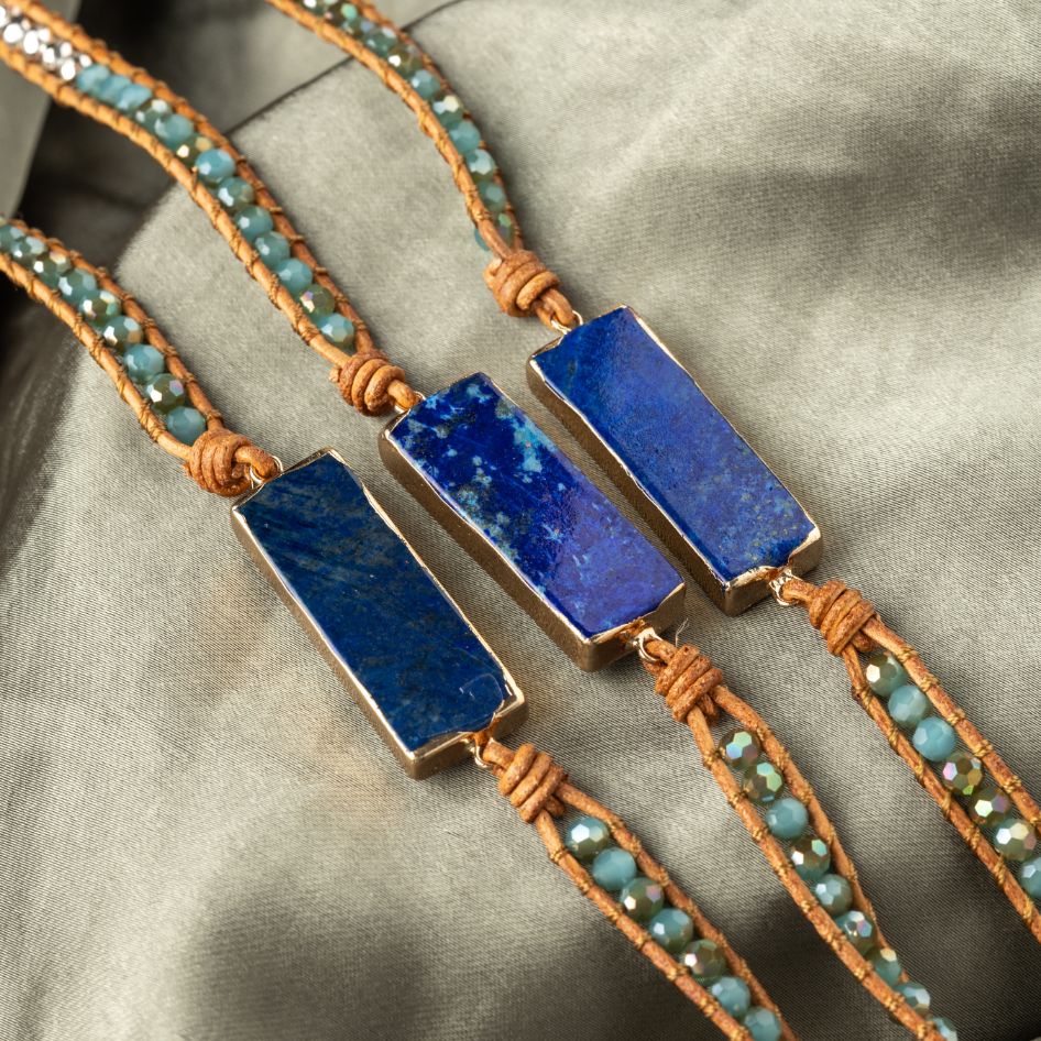 Lapis Lazuli Wickelarmband - Block - Verstellbar