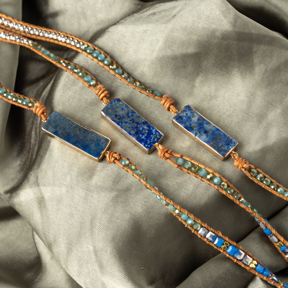 Lapis Lazuli Wickelarmband - Block - Verstellbar
