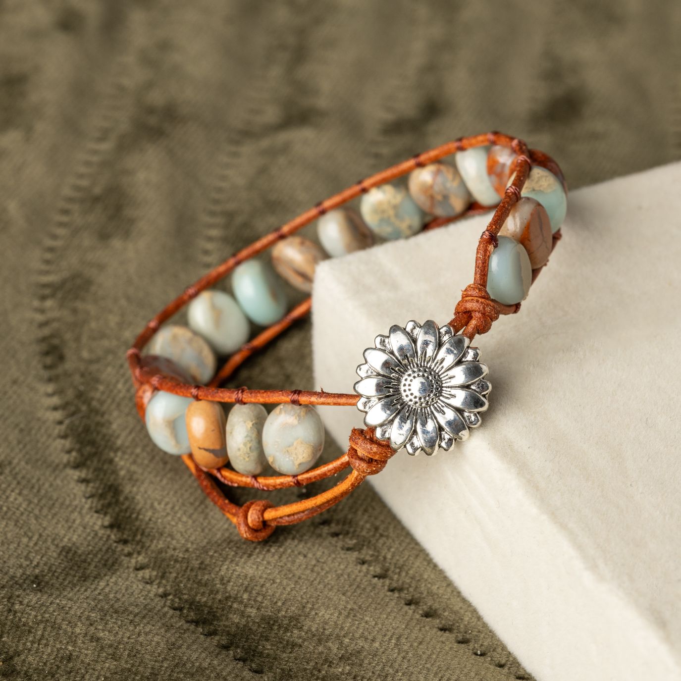 Aqua Terra Armband - Sonnenblume & Jaspis - Agalmatolith