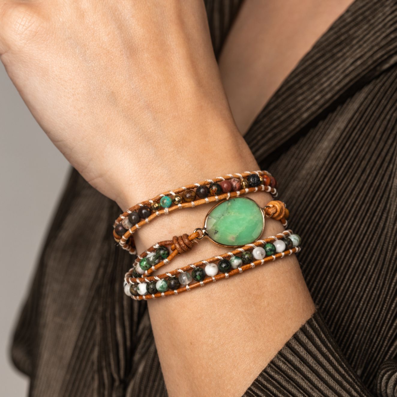 Chrysopras Wickelarmband - Australischer Jade - Verstellbar