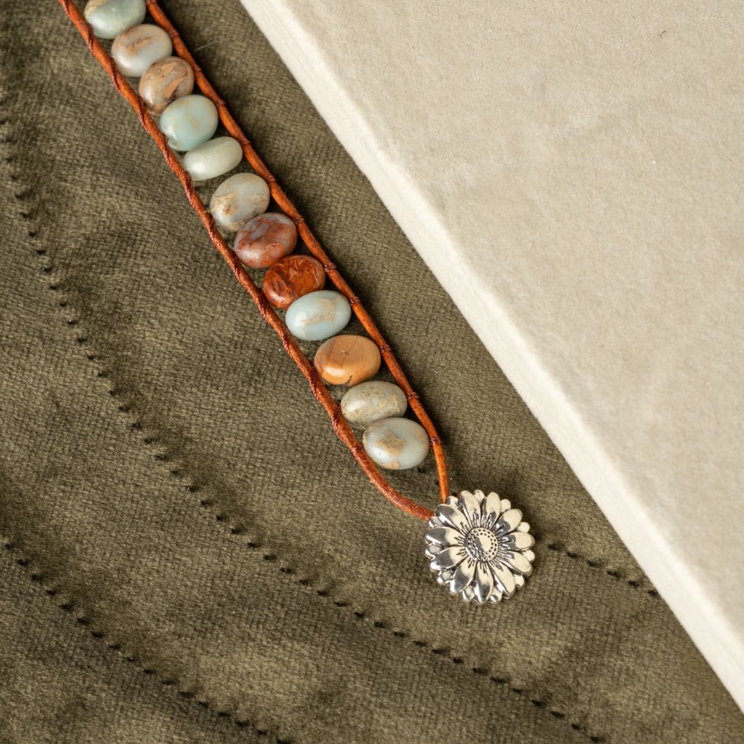 Aqua Terra Armband - Sonnenblume & Jaspis - Agalmatolith