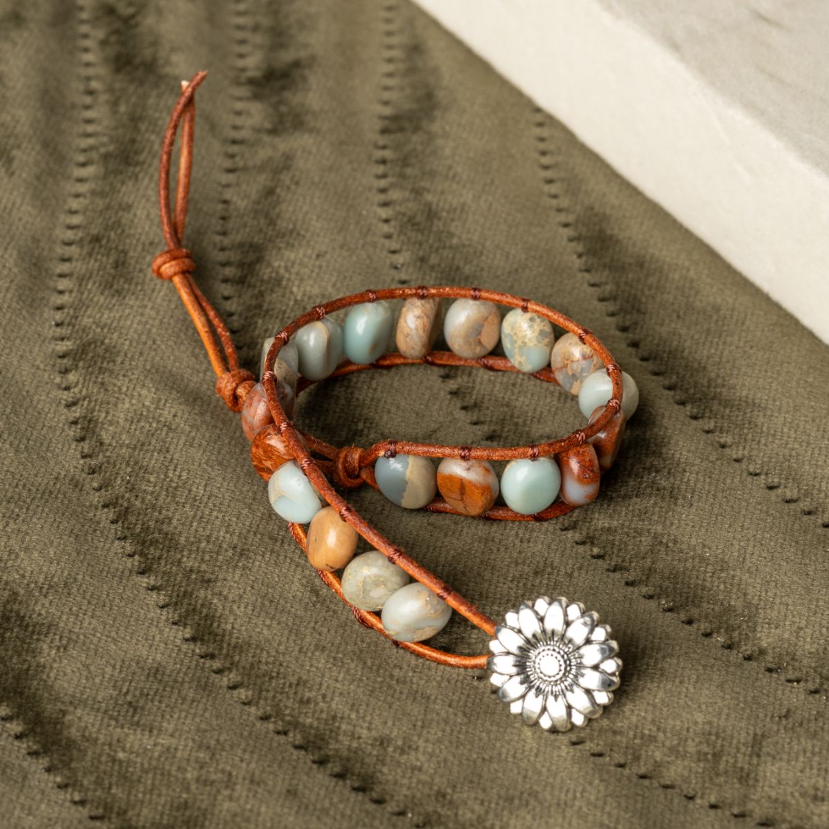 Aqua Terra Armband - Sonnenblume & Jaspis - Agalmatolith