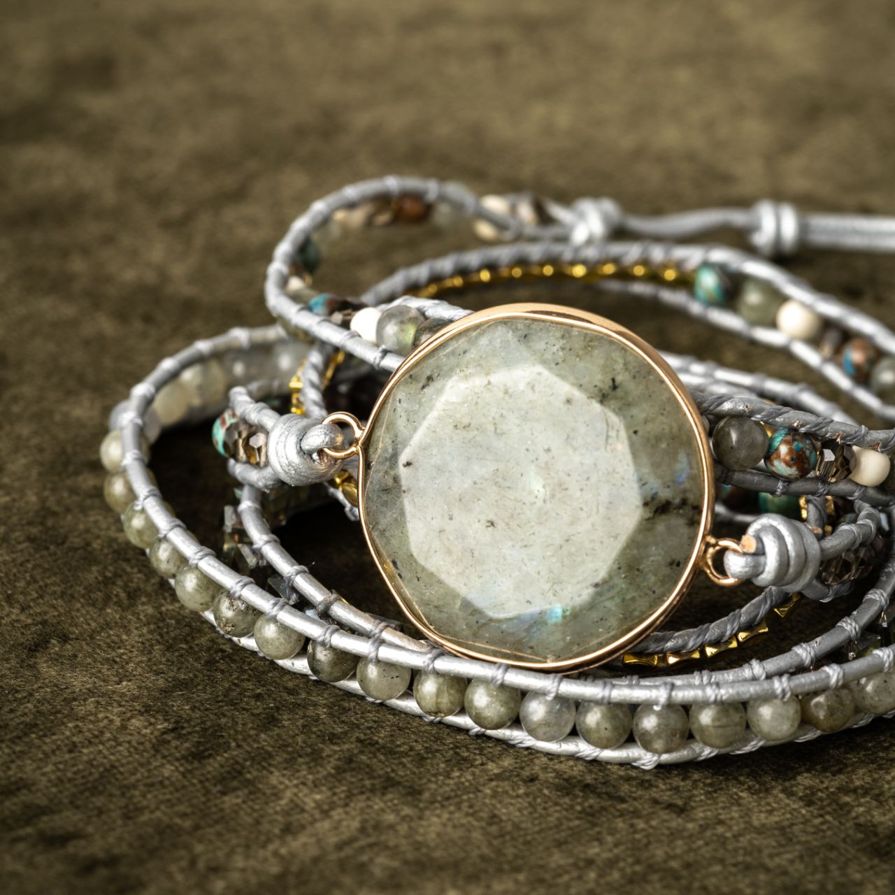 Labradorit Wickelarmband - Facettiert - Jaspis - Verstellbar