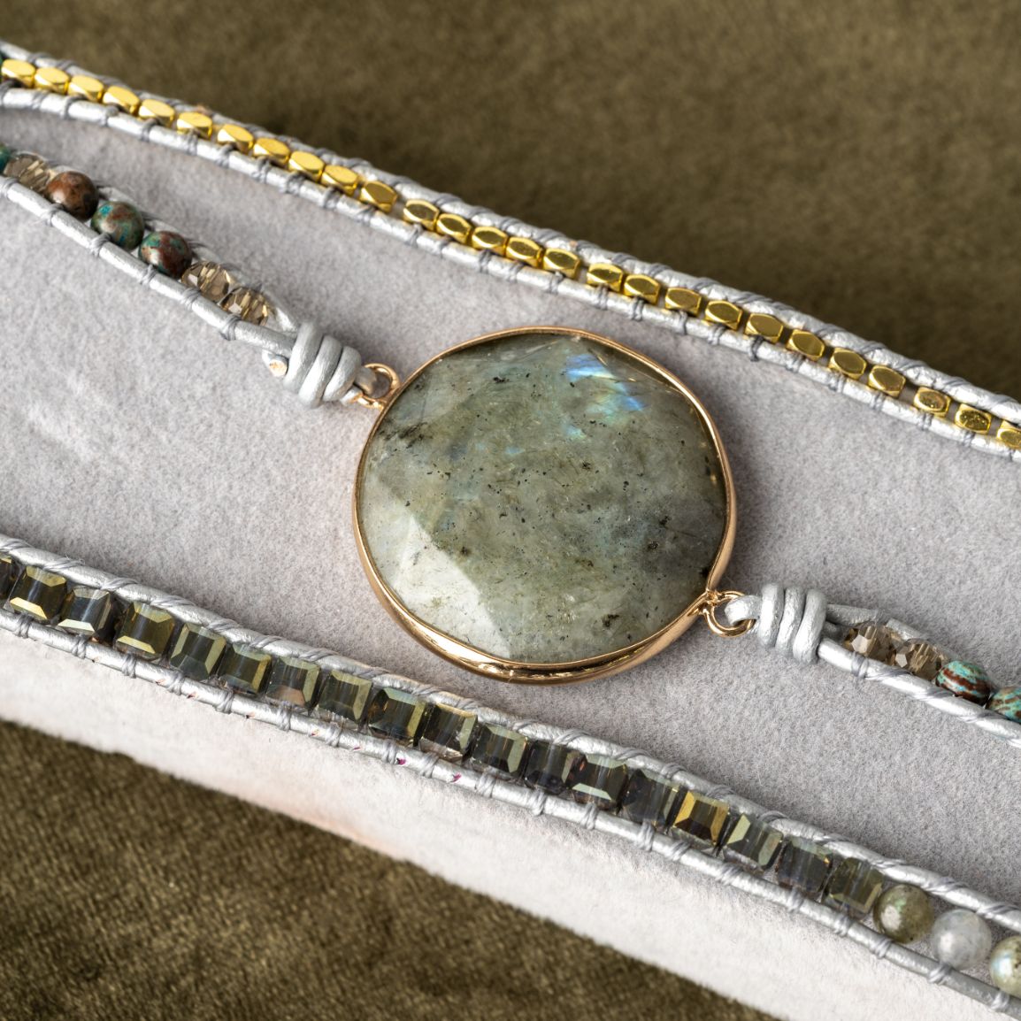 Labradorit Wickelarmband - Facettiert - Jaspis - Verstellbar