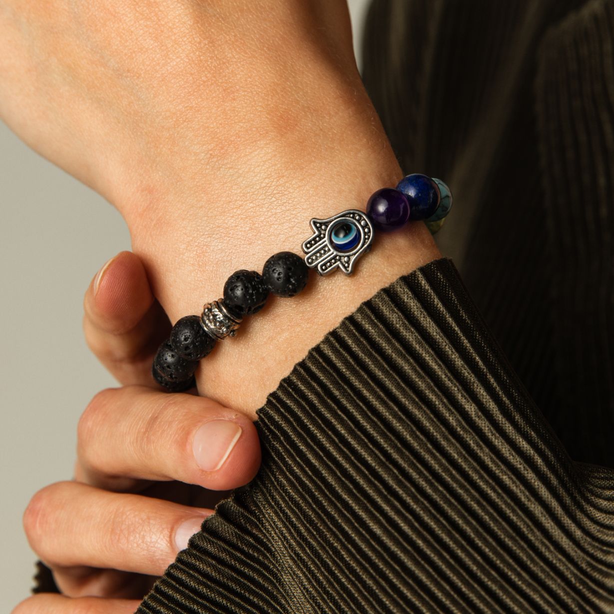 Badu Chakra Armband – Lavastein – Hamsa Evil Eye – Anti-Eifersucht