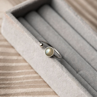 Labradorit-Ring – 925er Sterlingsilber – offener Edelsteinring – Schutz