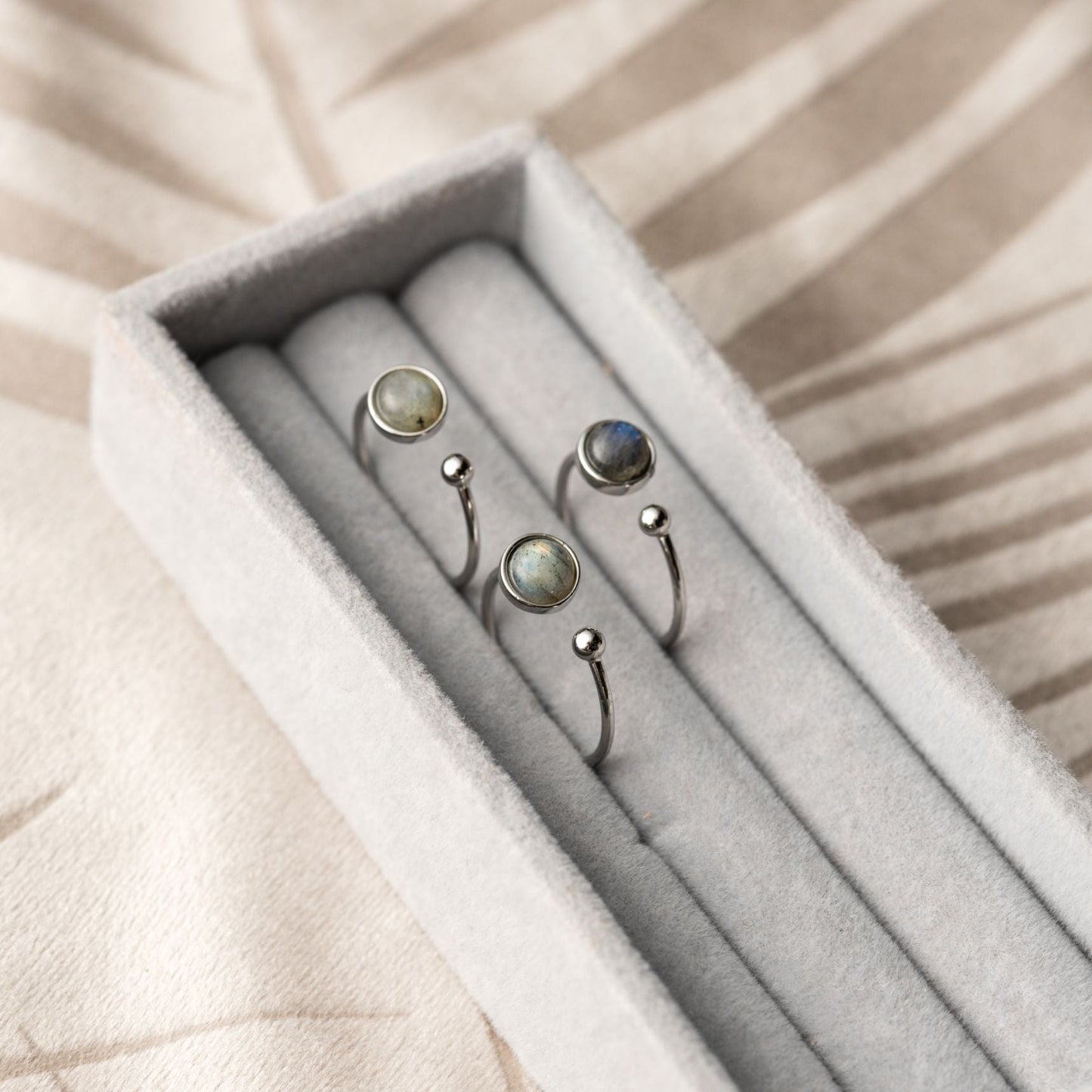Labradorit-Ring – 925er Sterlingsilber – offener Edelsteinring – Schutz