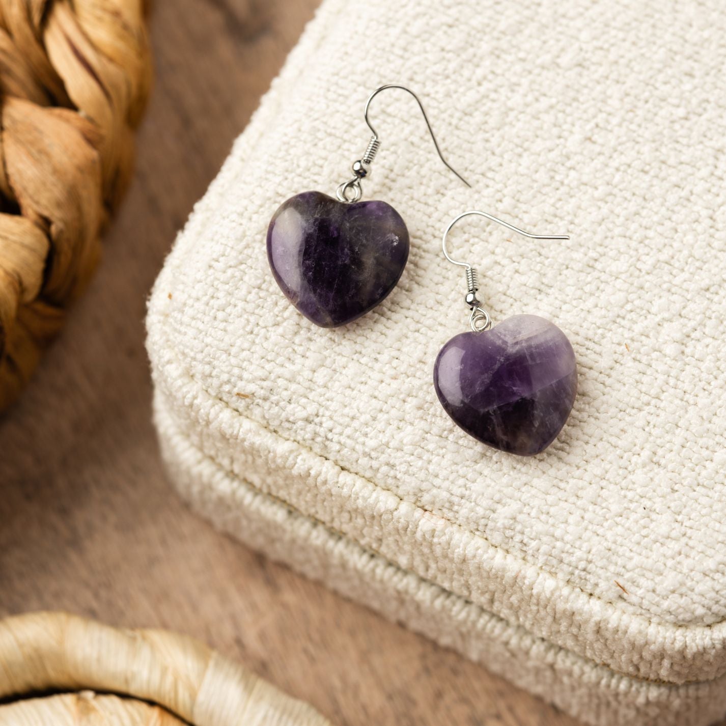 Amethyst-Herz-Ohrring – Edelstein-Herz – Edelstahl-Ohrringe