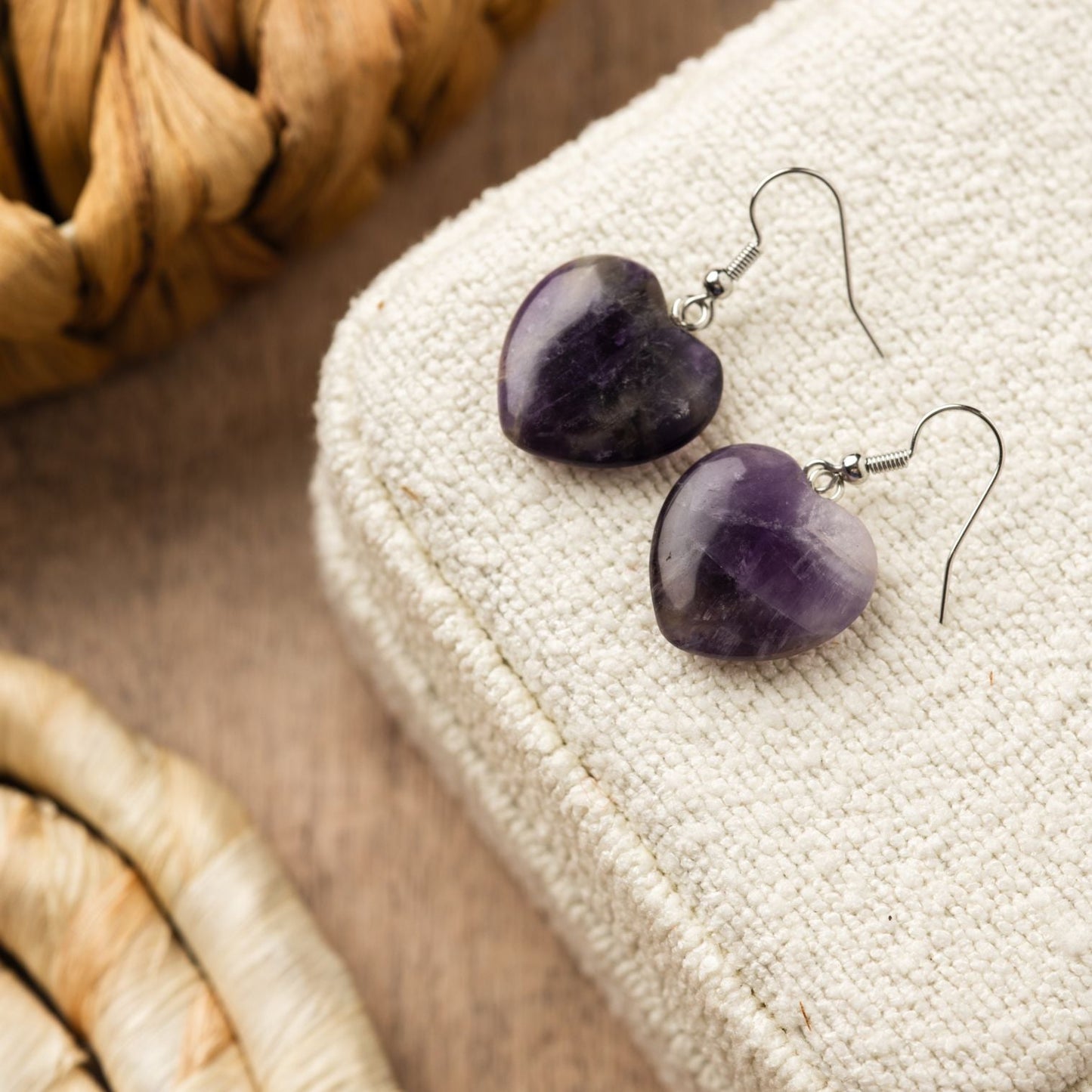 Amethyst-Herz-Ohrring – Edelstein-Herz – Edelstahl-Ohrringe