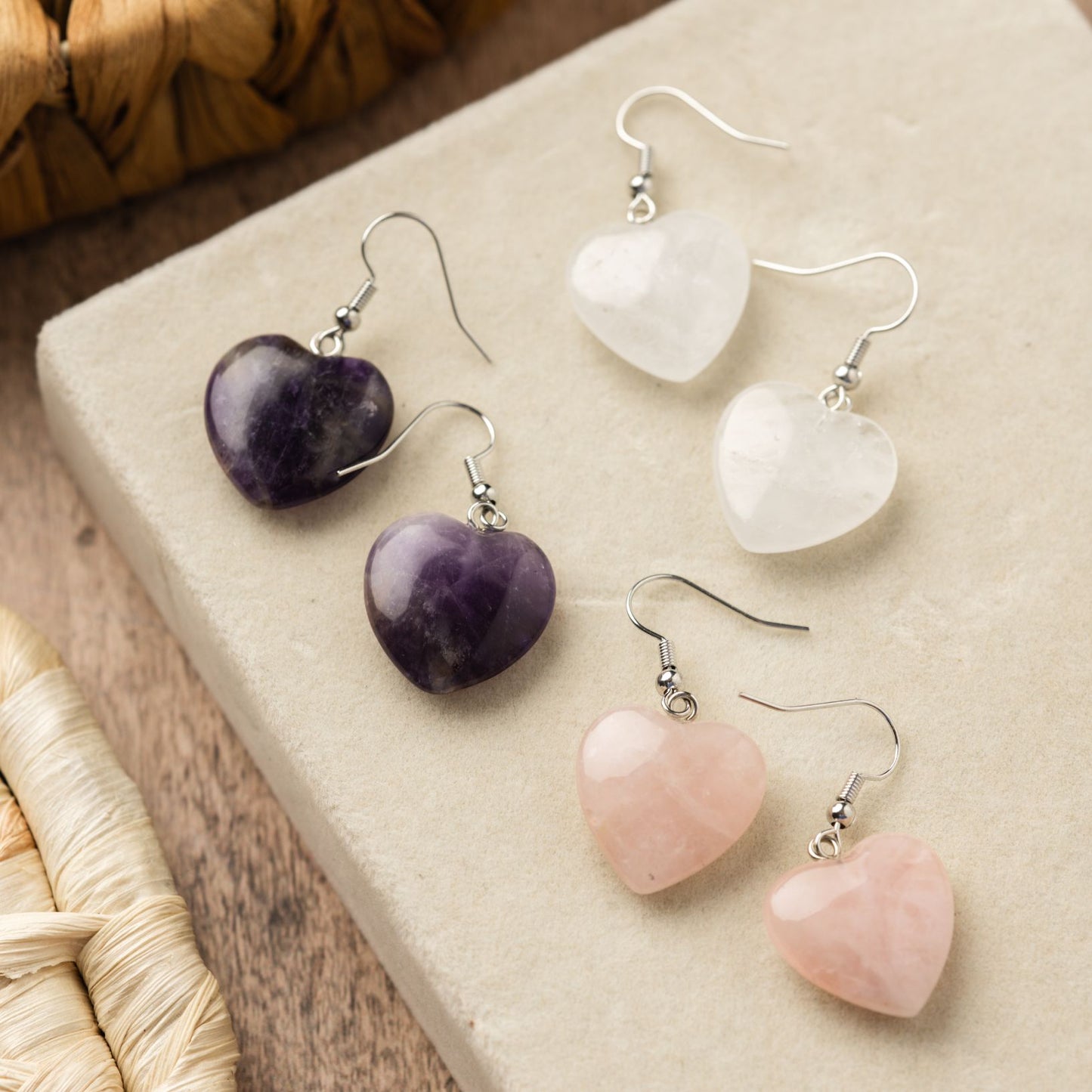Amethyst-Herz-Ohrring – Edelstein-Herz – Edelstahl-Ohrringe