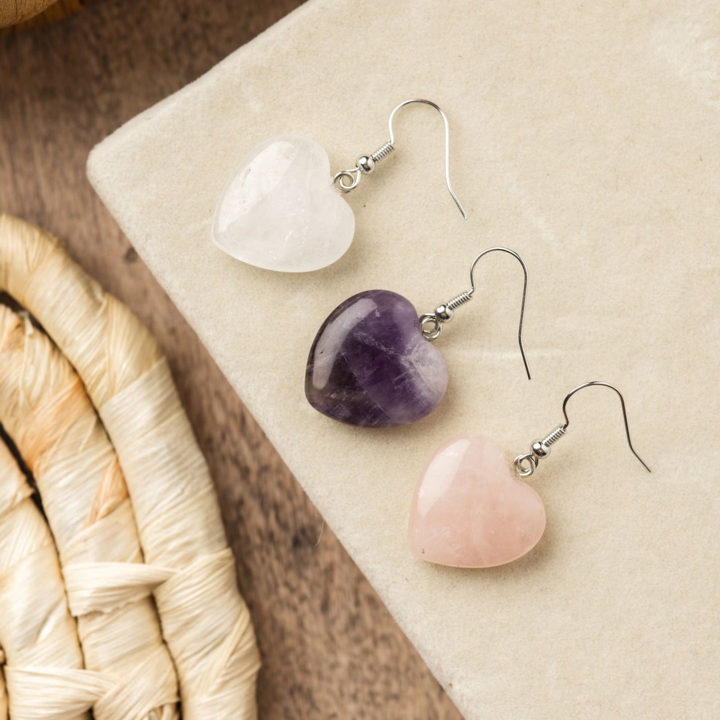 Amethyst-Herz-Ohrring – Edelstein-Herz – Edelstahl-Ohrringe