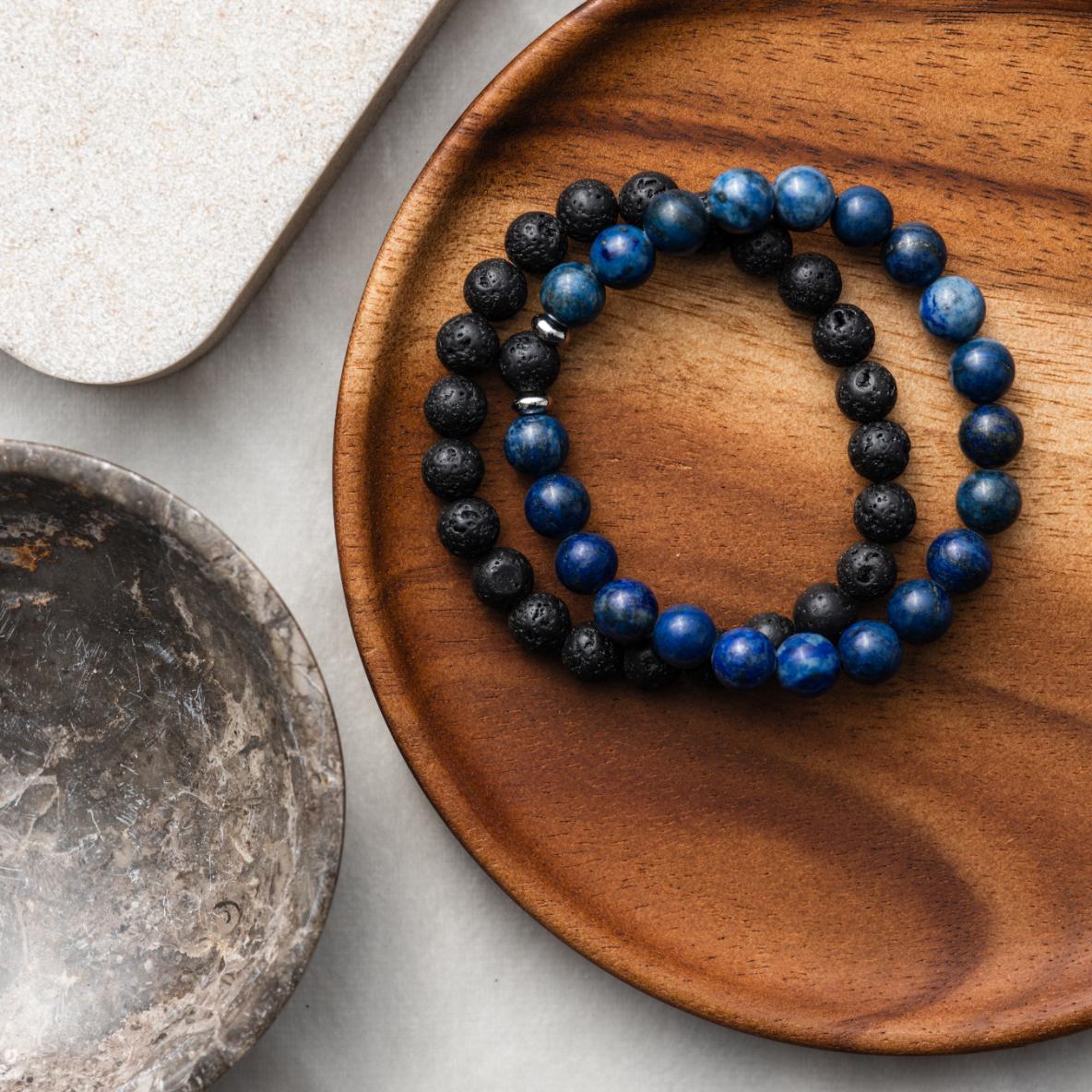 2er-Set – Freundschaftsarmbänder – Lapislazuli und Lavastein – Armband-Set