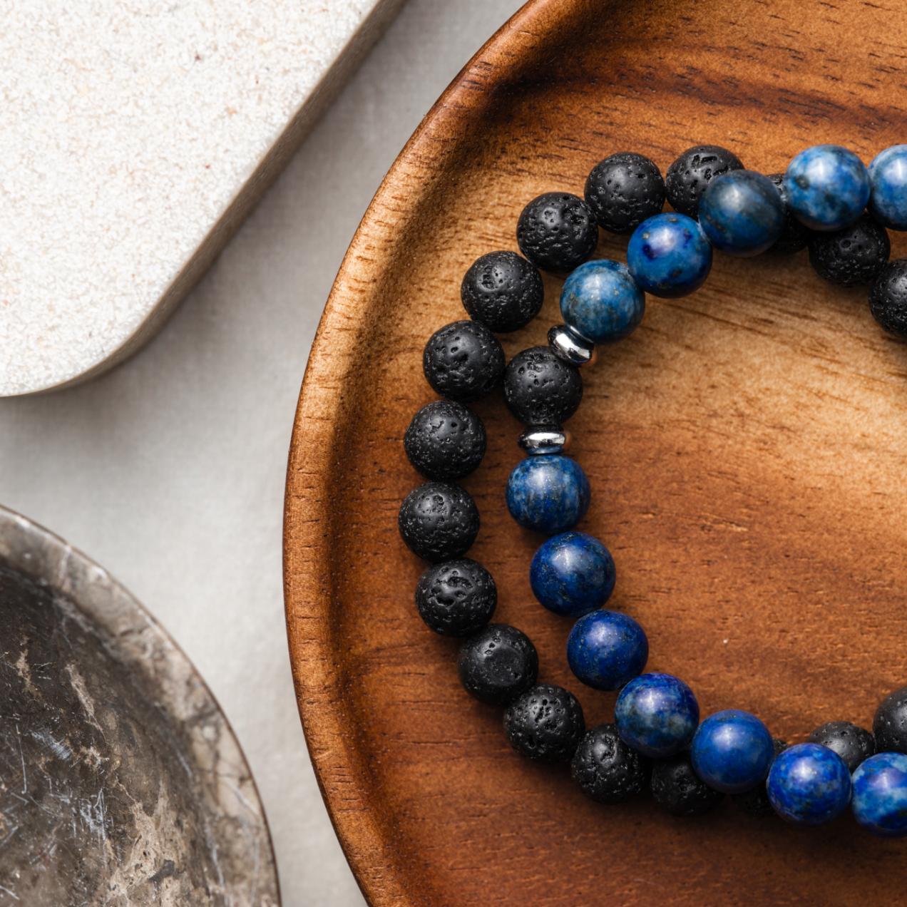 2er-Set – Freundschaftsarmbänder – Lapislazuli und Lavastein – Armband-Set