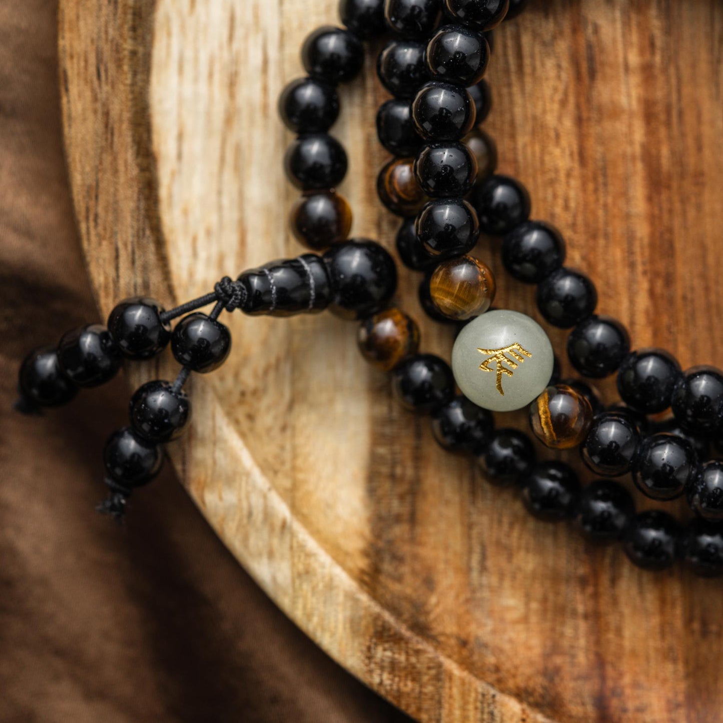 Mala-Armband – Drache – Onyx und Tigerauge – Kontrolle