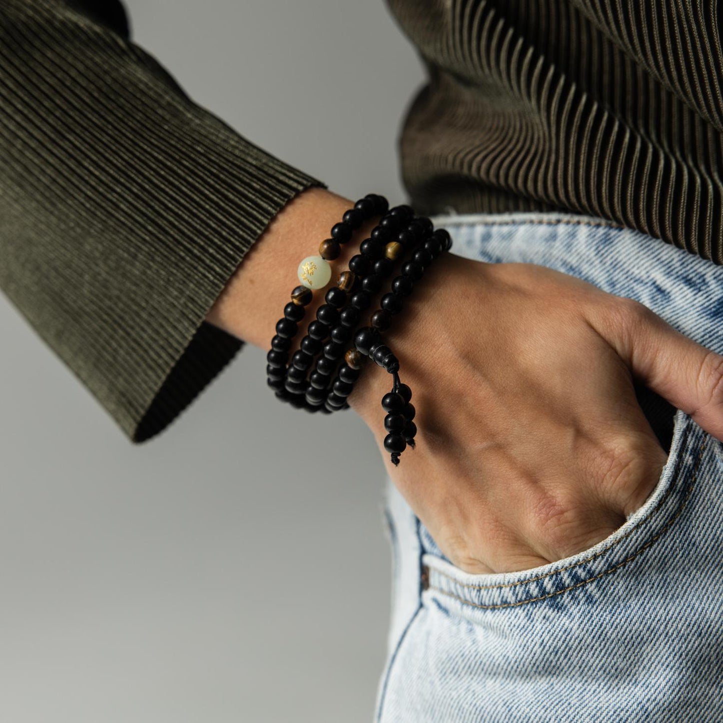 Mala-Armband – Drache – Onyx und Tigerauge – Kontrolle