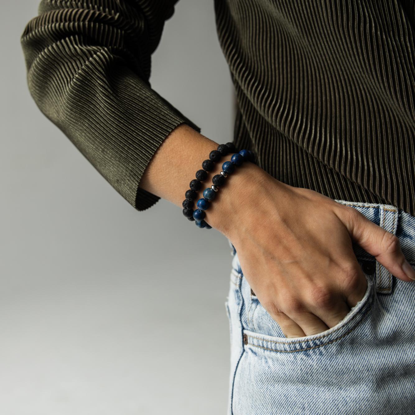 2er-Set – Freundschaftsarmbänder – Lapislazuli und Lavastein – Armband-Set