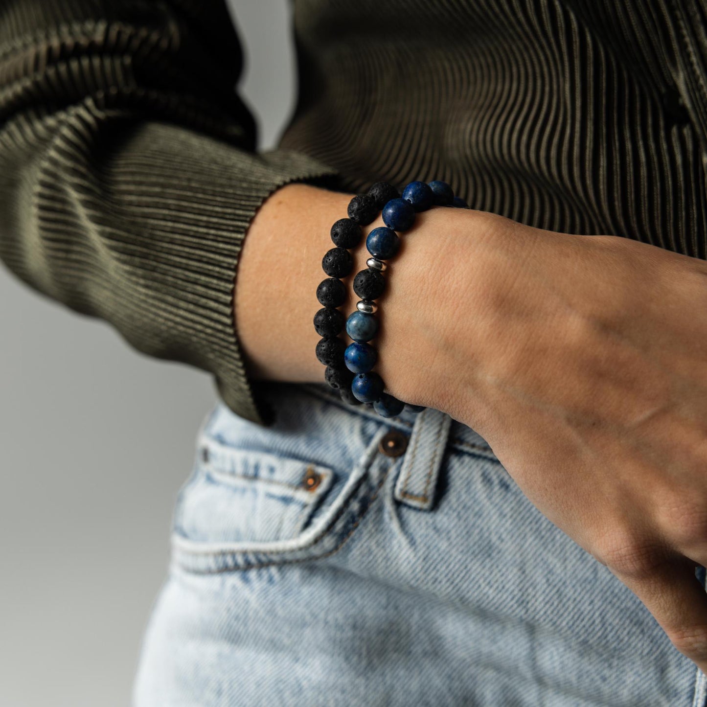 2er-Set – Freundschaftsarmbänder – Lapislazuli und Lavastein – Armband-Set