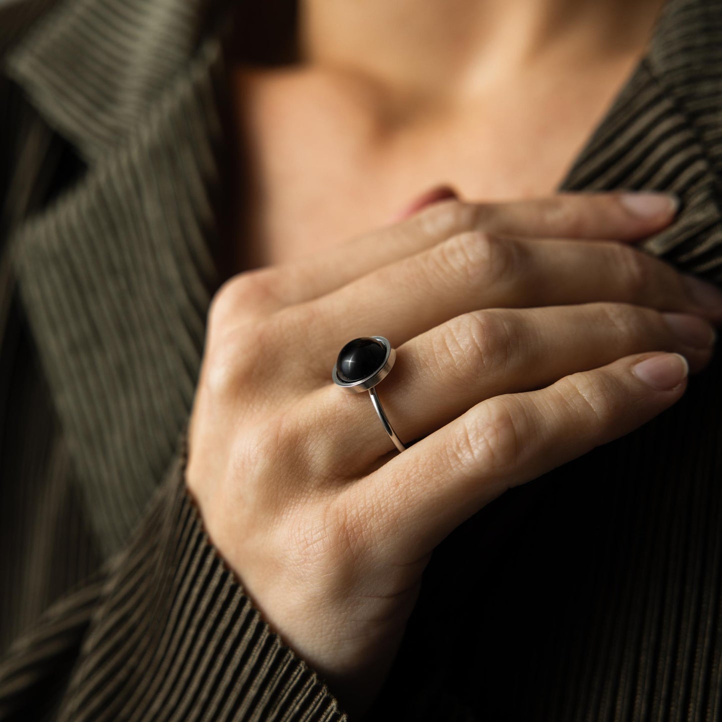 Onyx-Ring – verstellbarer Edelstahl – offener Edelsteinring – Zielstrebigkeit