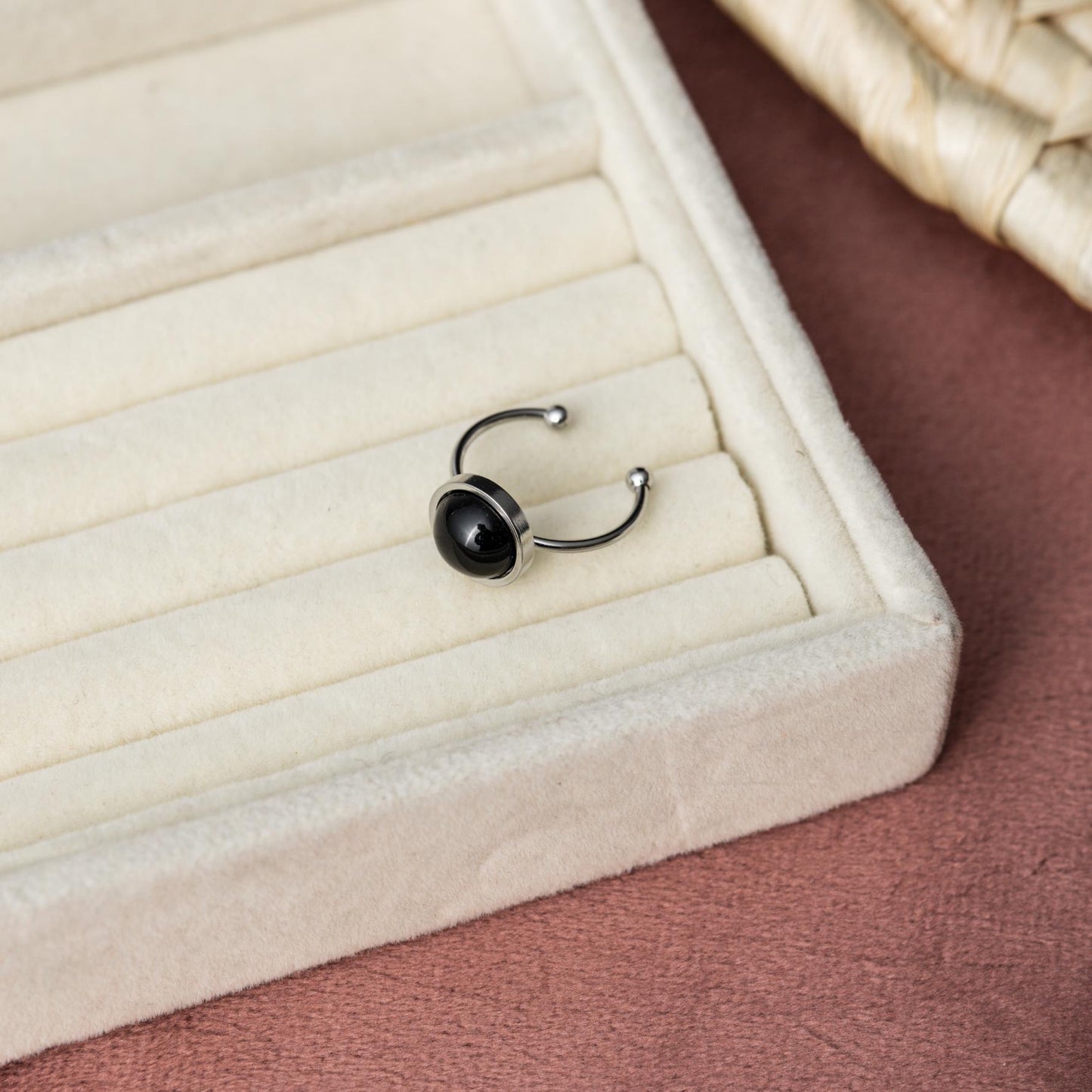 Onyx-Ring – verstellbarer Edelstahl – offener Edelsteinring – Zielstrebigkeit