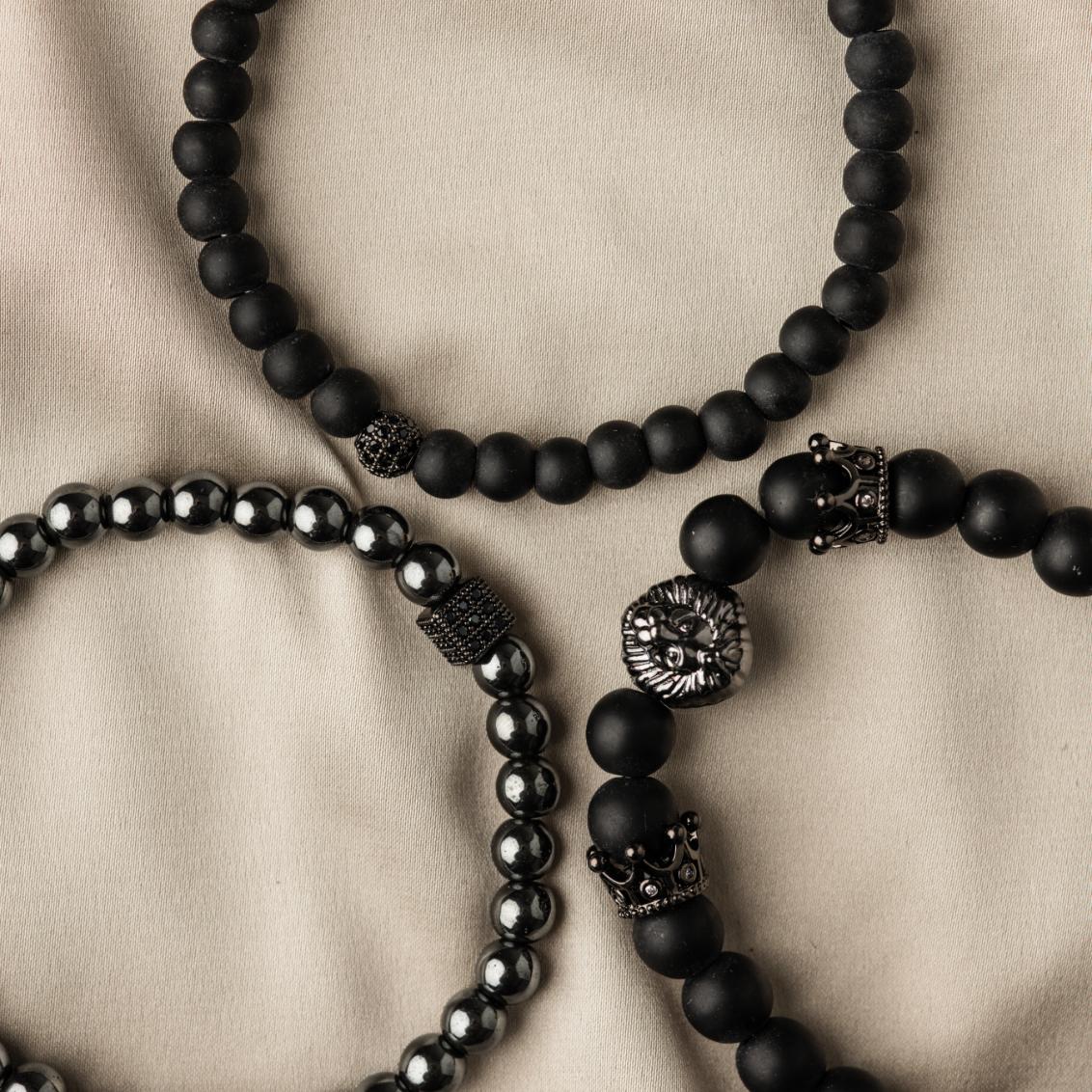 3er-Set – Balance-Armbänder – Onyx und Hämatit – Löwe
