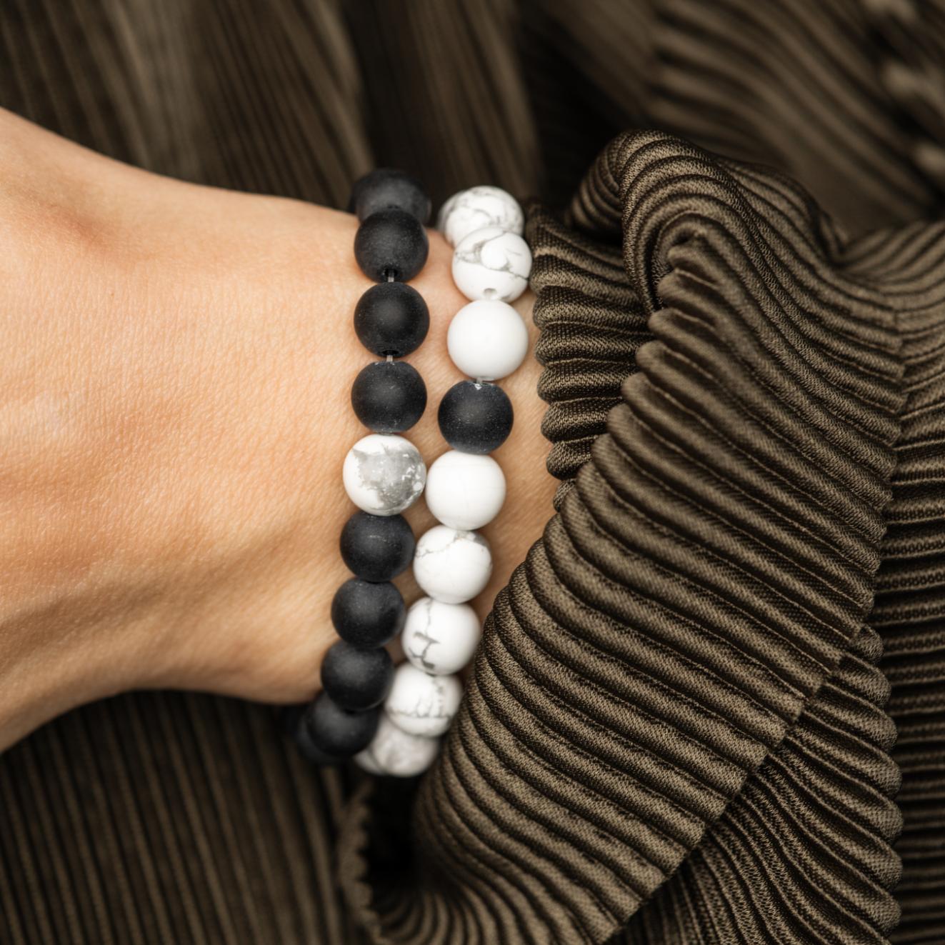 2er-Set - Freundschaftsarmbänder - Howlith & Onyx - Armbandset
