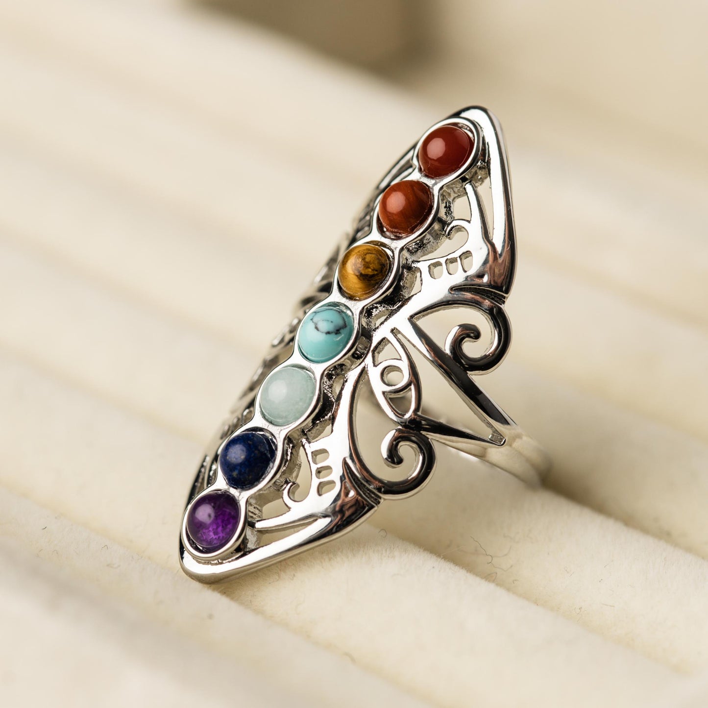 Chakra-Ring klassisch – 7 Edelsteine – verstellbar