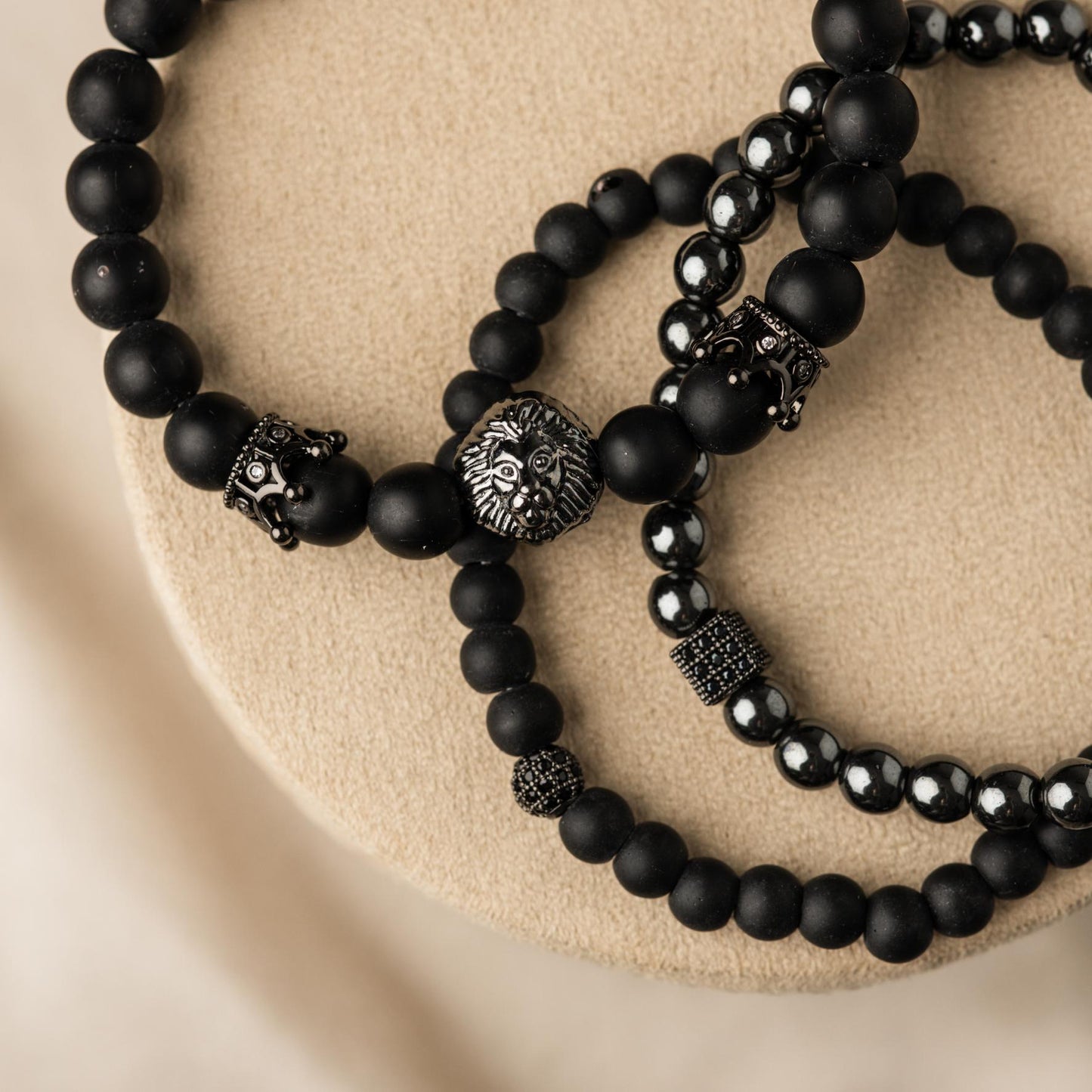 3er-Set – Balance-Armbänder – Onyx und Hämatit – Löwe