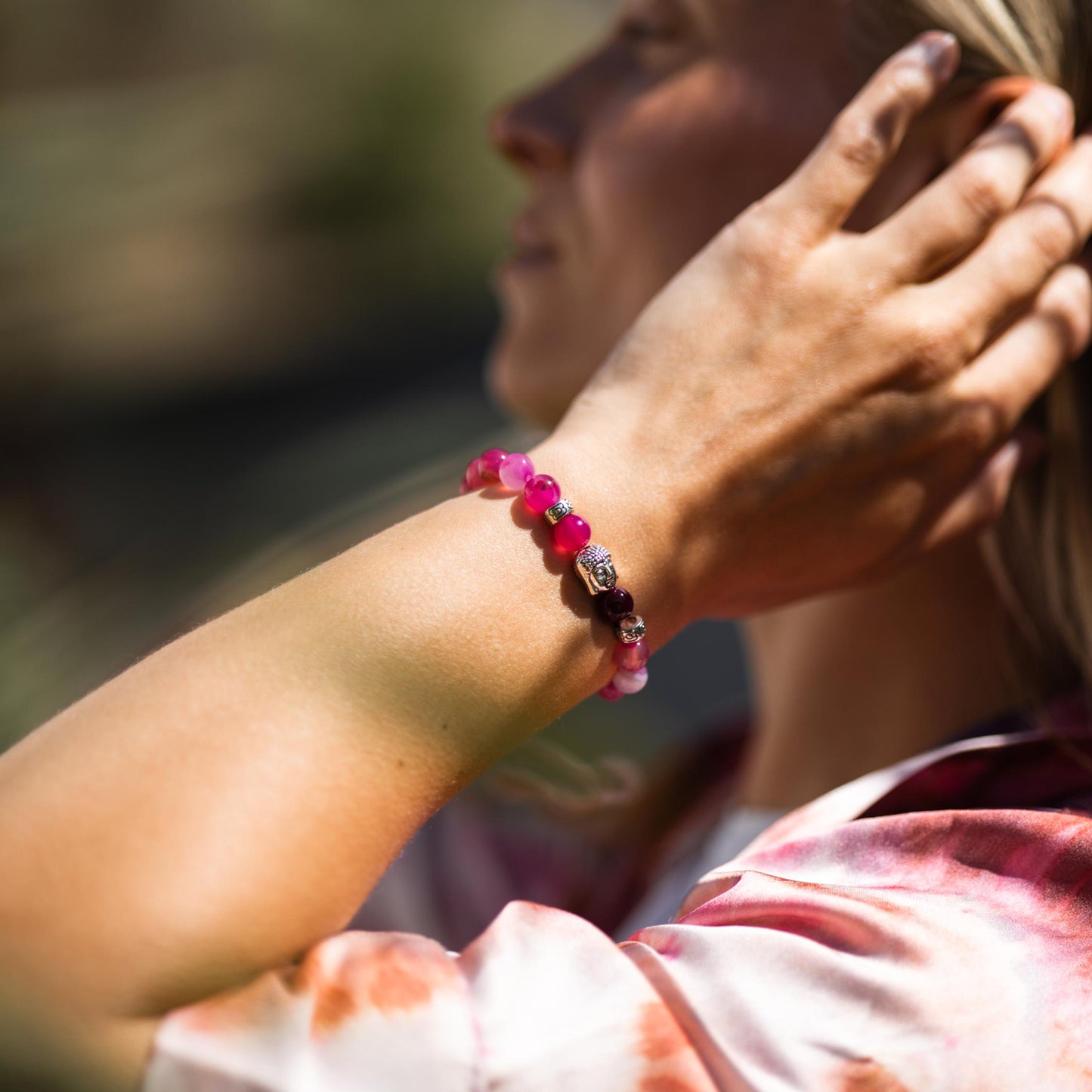 Buddha-Armband – Rosenroter Achat – Stabilität