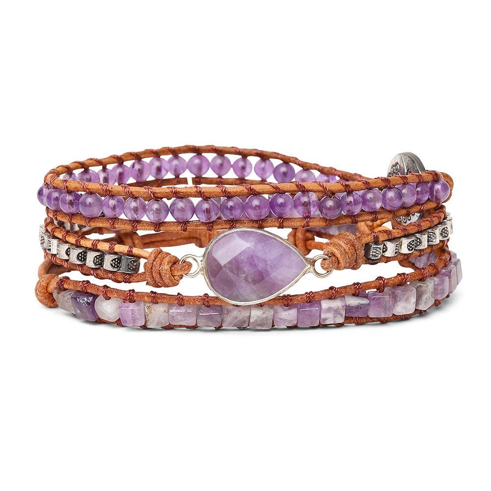 Wickelarmband Amethyst - Violett - Lebensbaum - Leder