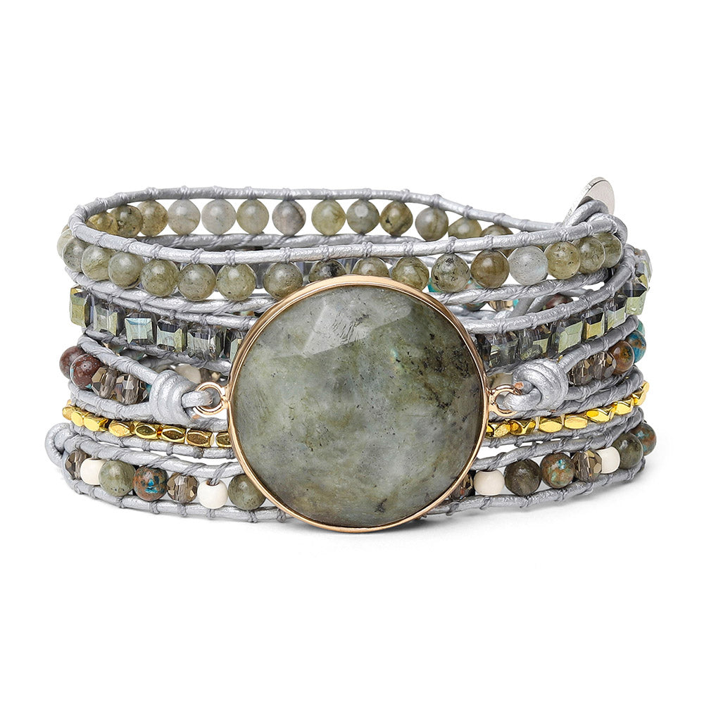 Labradorit Wickelarmband - Facettiert - Jaspis - Verstellbar