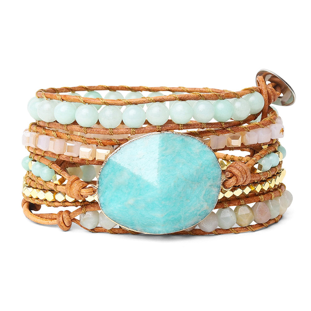Amazonit Wickelarmband - Indien-Achat - Verstellbar