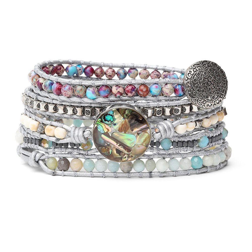 Wickelarmband Abalone-Fragmente – Amazonit & Howlith