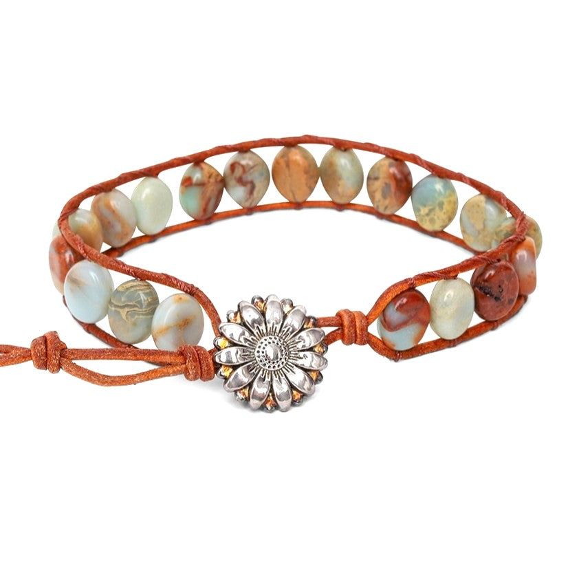 Aqua Terra Armband - Sonnenblume & Jaspis - Agalmatolith
