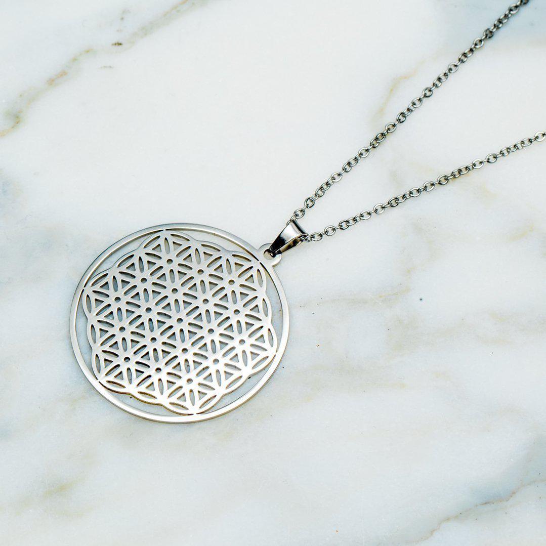 Ketting Levensbloem - Zilverkleurige Halsketting - Sieraad Bloem Des Levens - Verbinding-Ketting levensbloem-Zentana
