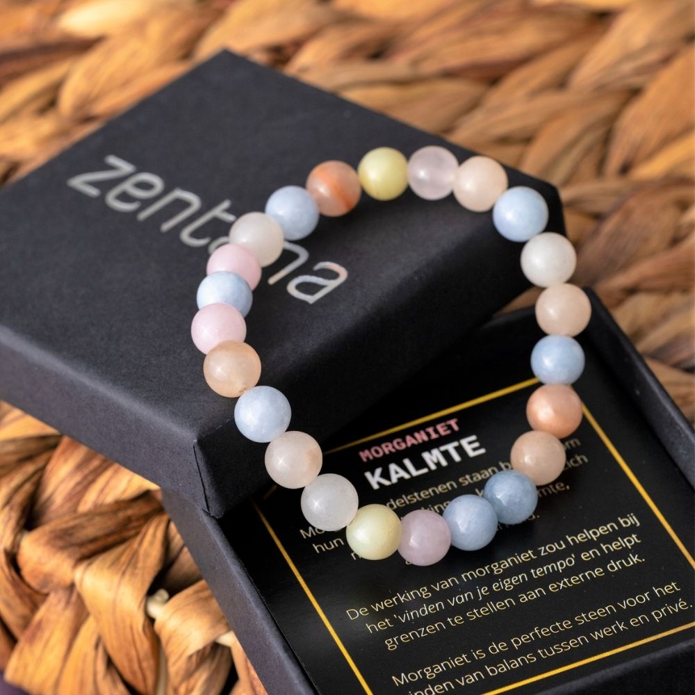 Balance-Armband – natürlicher Morganit und Aquamarin – Pastell – schützend