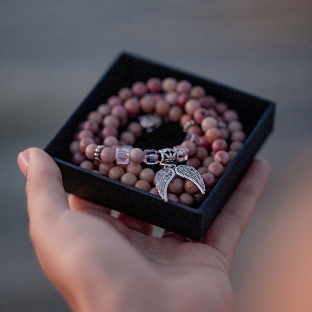 Wickelarmband Buddha - Rhodonit - Engel & Flügel - Selbstliebe