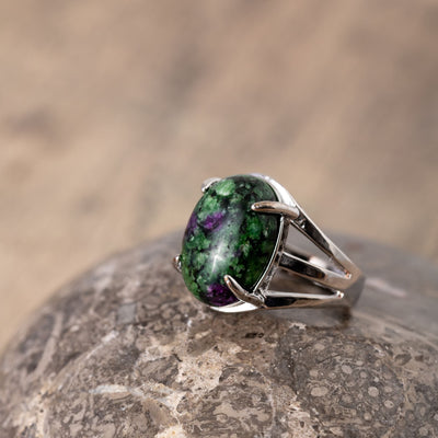 Zoisit-Rubin-Ring – Cabochon-Set – Edelstein-Ring – Willenskraft