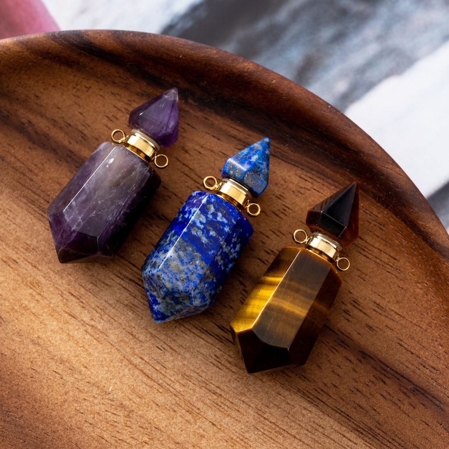 Amethyst-Halskettenanhänger – Edelstein-Elixier – Parfüm- und Asche-Anhänger