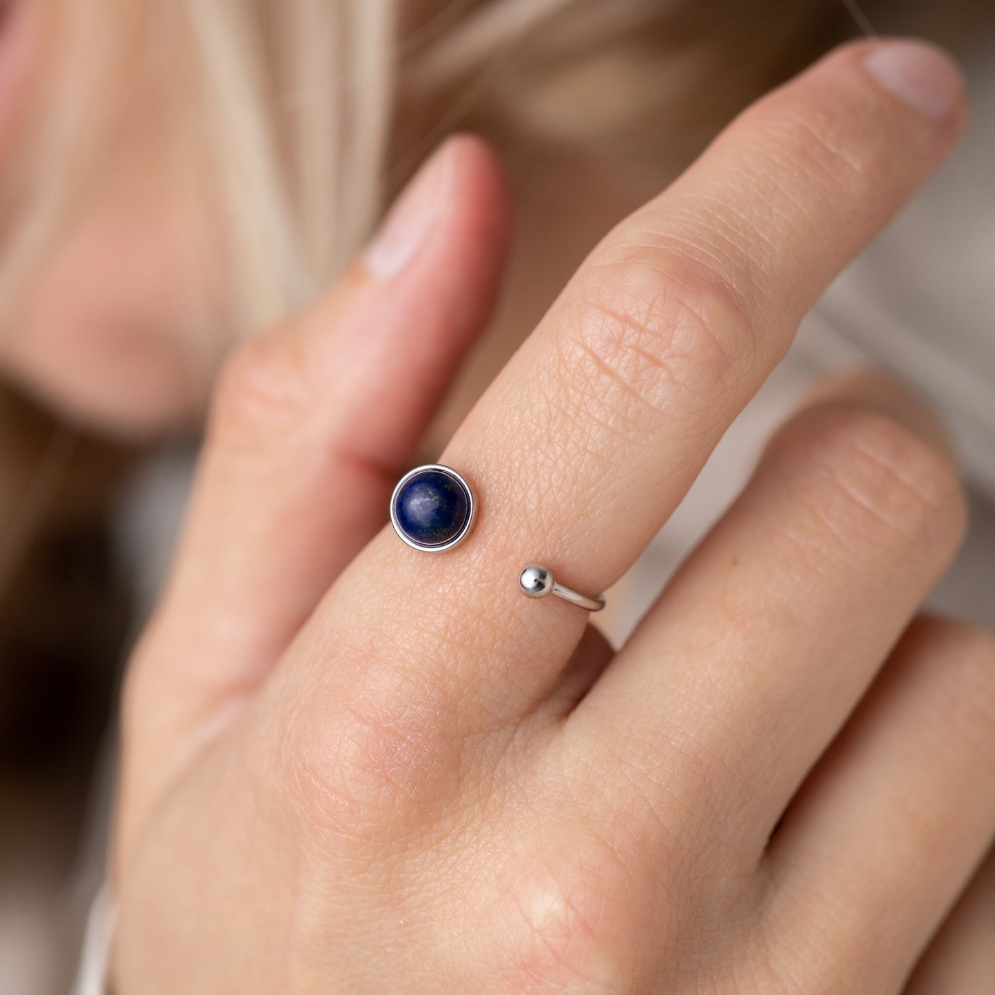 Lapislazuli-Ring – 925er Sterlingsilber – offener Edelsteinring – Kreativität