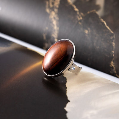 Roter Tigerauge-Ring – Cabochon-Edelstein – Zielstrebigkeit