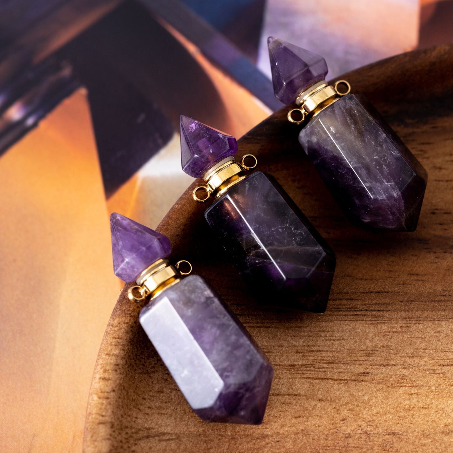 Amethyst-Halskettenanhänger – Edelstein-Elixier – Parfüm- und Asche-Anhänger
