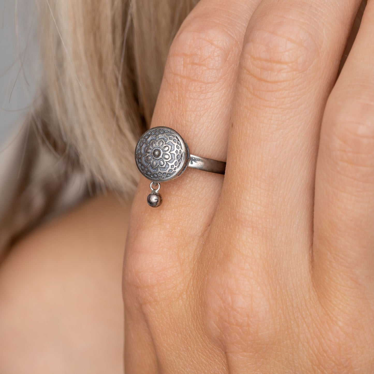Tibetischer Lotusring – 925er Sterlingsilber – Gebetsmühle – Glücksring