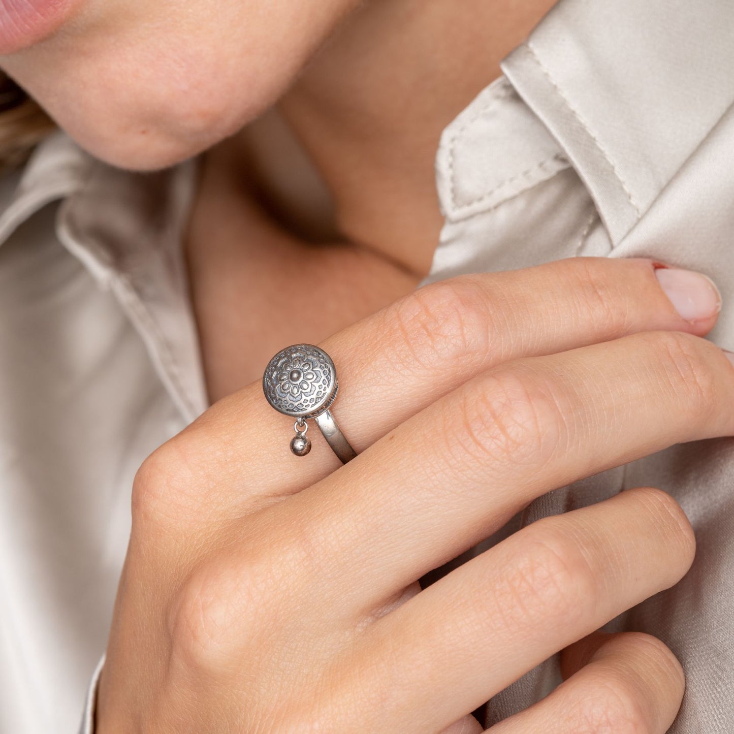 Tibetischer Lotusring – 925er Sterlingsilber – Gebetsmühle – Glücksring