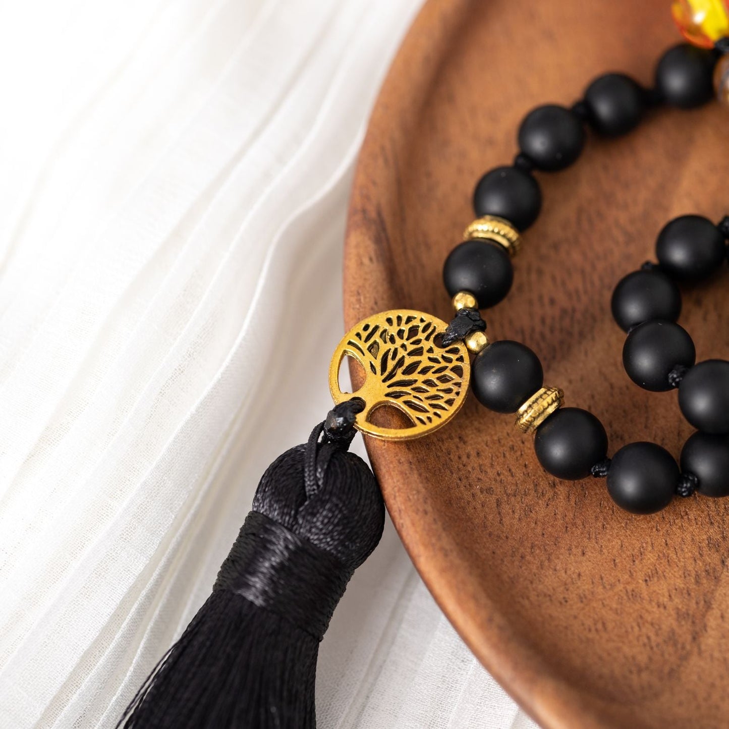 Chakra Mala – Mattierter Onyx – Baum des Lebens Quaste – Balance